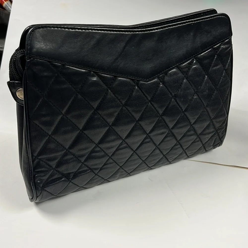 Linea Gani Vintage Quilted Leather Ziptop Clutch Bag